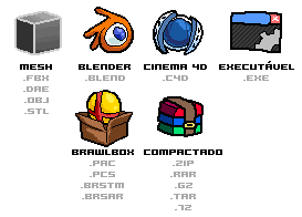 Ícones de arquivos mesh, Blender, C4D, executáveis, BrawlBox e compactados